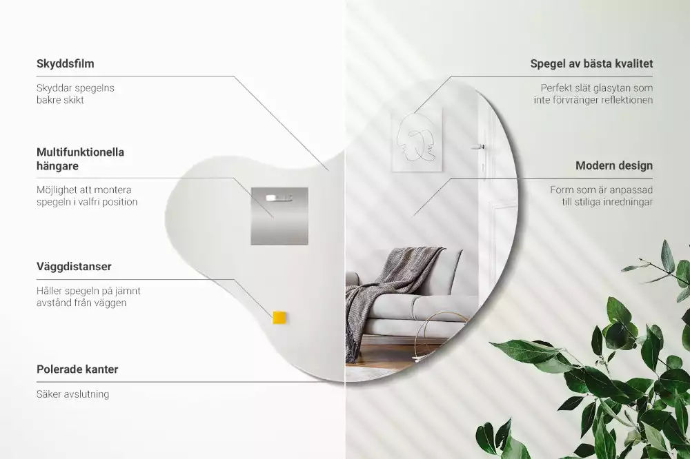 Lustro w organicznym kształcie bez ramy przeznaczone do zawieszenia