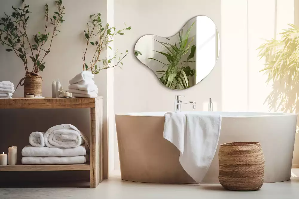 Lustro w organicznym kształcie bez ramy przeznaczone do zawieszenia