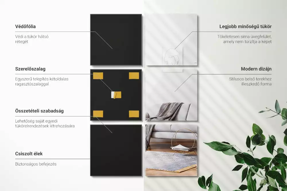 Płytki lustrzane samoprzylepne o kwadratowym kształcie, przeznaczone do dekoracji