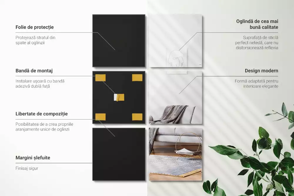 Płytki lustrzane samoprzylepne o kwadratowym kształcie, przeznaczone do dekoracji