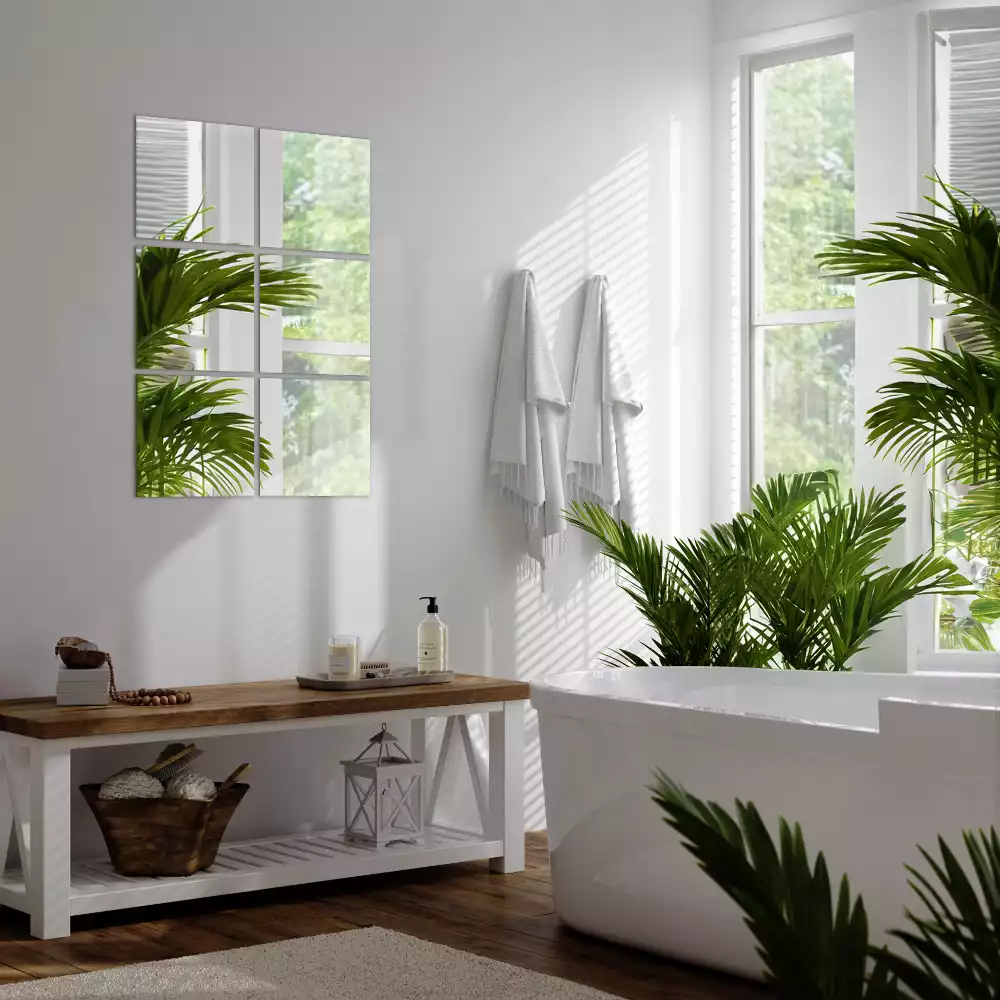 Płytki lustrzane samoprzylepne o kwadratowym kształcie, przeznaczone do dekoracji