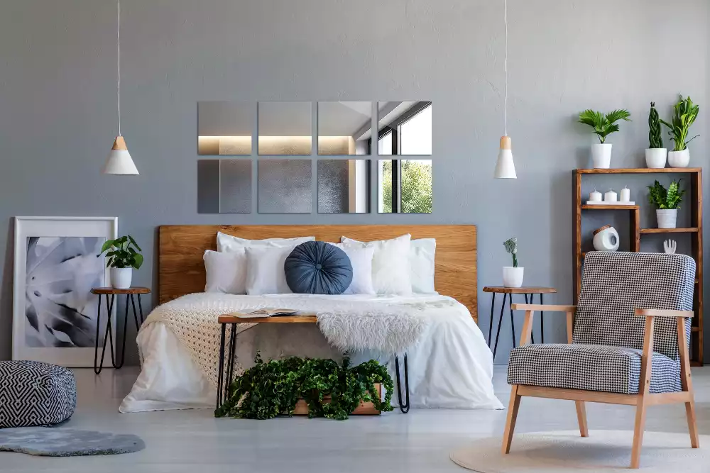 Płytki lustrzane samoprzylepne o kwadratowym kształcie, przeznaczone do dekoracji