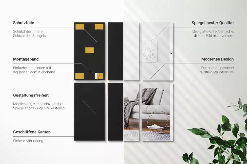 Samoprzylepne prostokątne płytki lustrzane