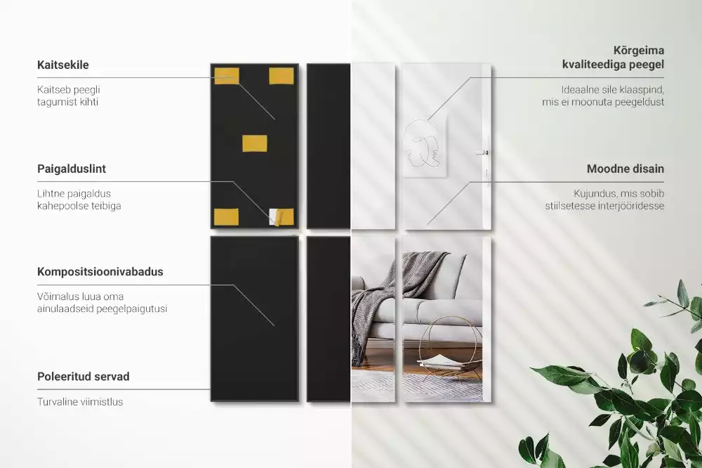 Samoprzylepne prostokątne płytki lustrzane