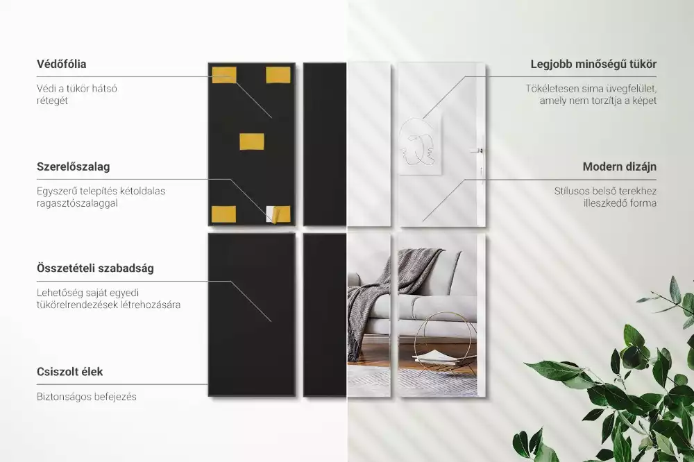 Samoprzylepne prostokątne płytki lustrzane