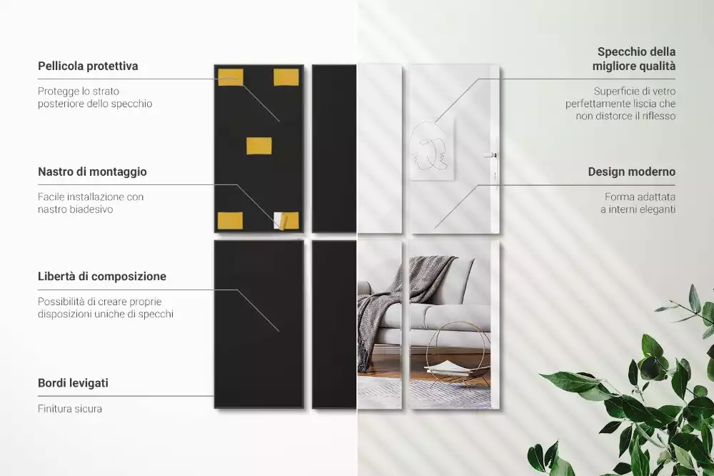 Samoprzylepne prostokątne płytki lustrzane