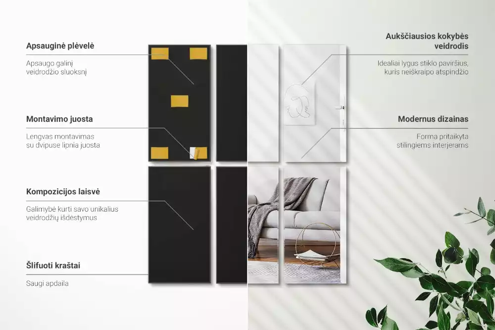 Samoprzylepne prostokątne płytki lustrzane