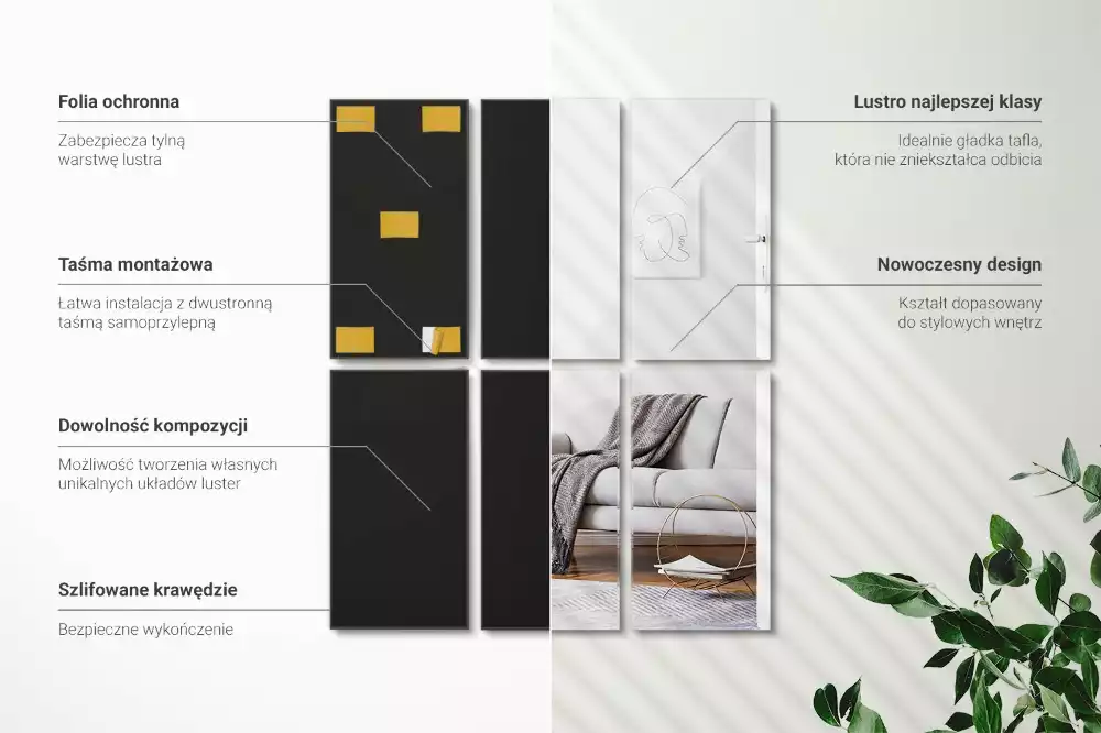 Samoprzylepne prostokątne płytki lustrzane