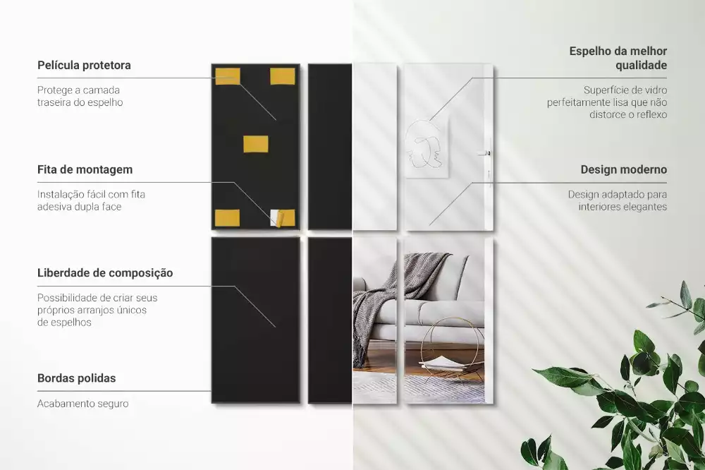 Samoprzylepne prostokątne płytki lustrzane