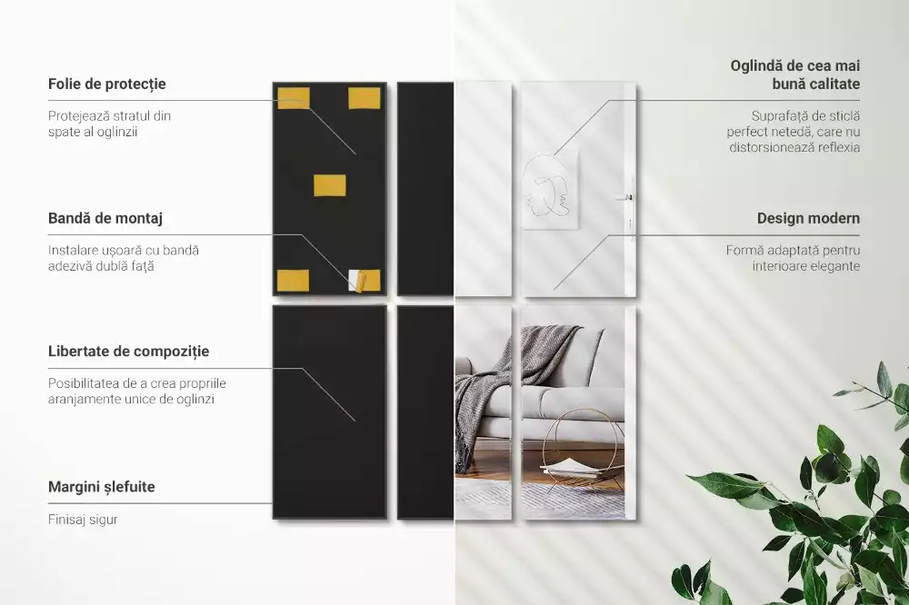 Samoprzylepne prostokątne płytki lustrzane