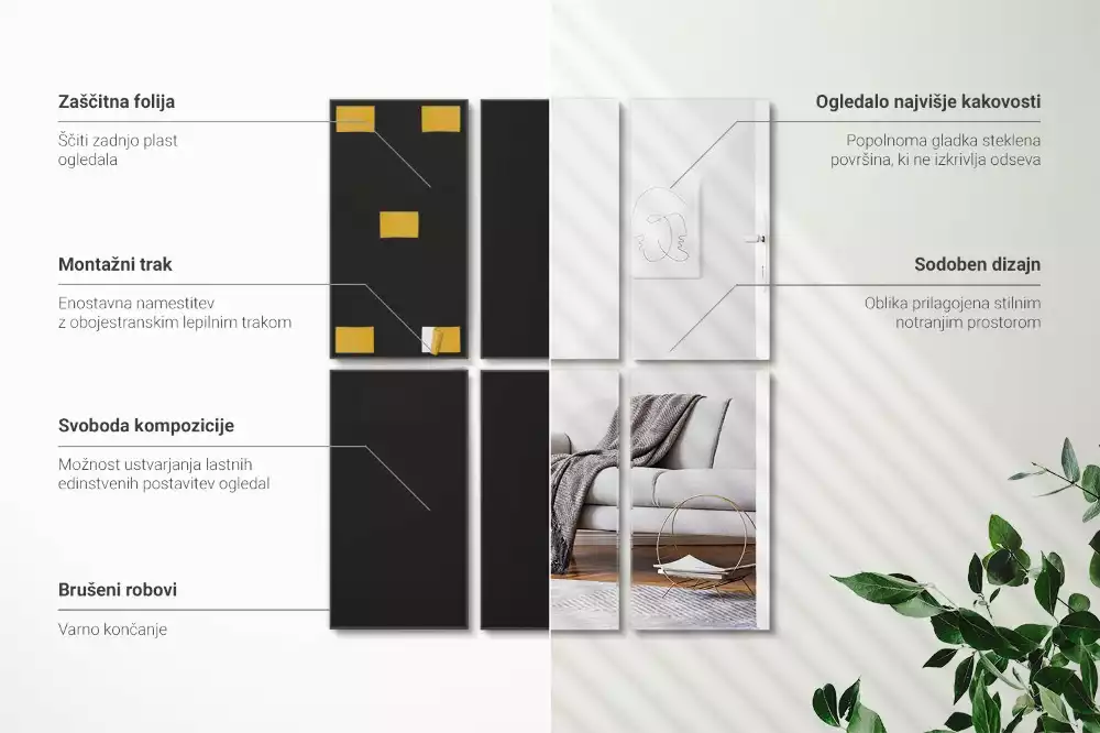 Samoprzylepne prostokątne płytki lustrzane